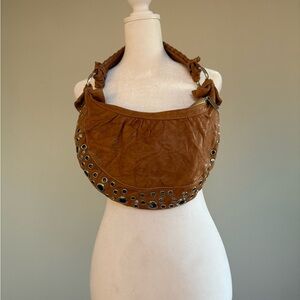 Brown Grommet-Embellished Shoulder Bag